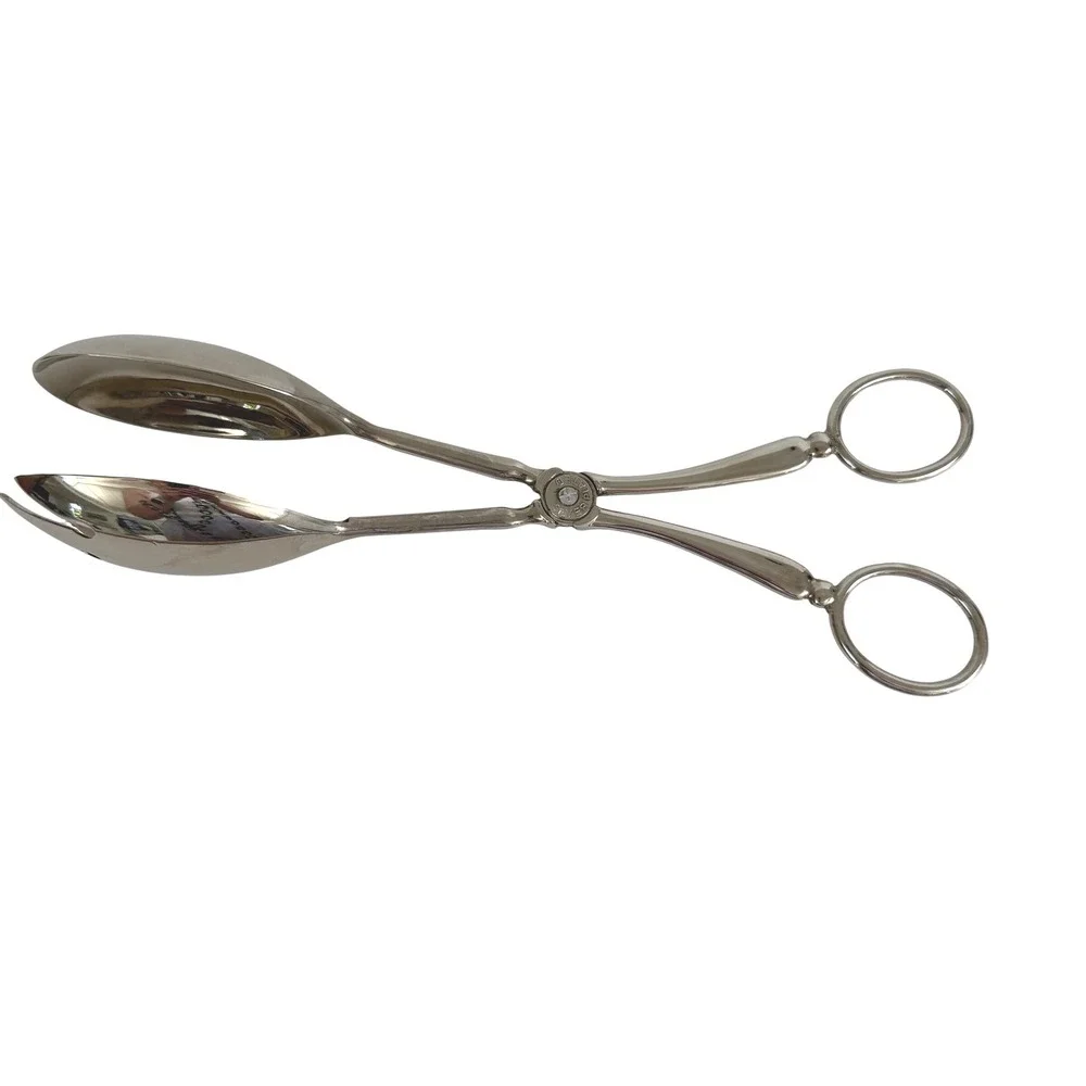 Vintage Plated Silver Salad Serving Tongs Scissor Style Spoon Fork 10